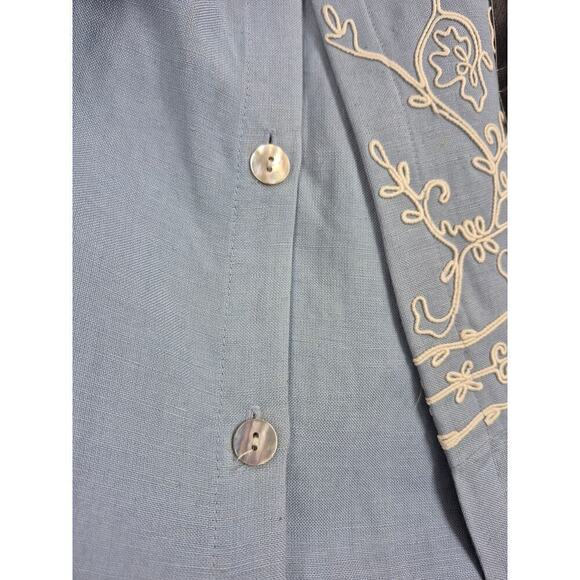 80s VTG NWT Cynthia Howie Maggy Boutique Linen Dress Sky Blue Embroidered Sz 10 - Picture 7 of 7